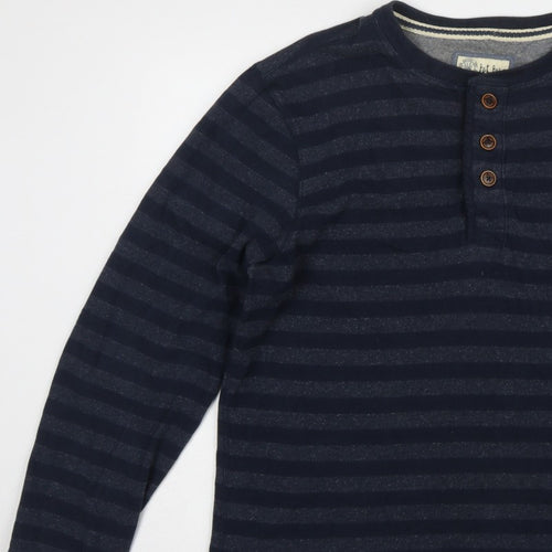 Fat Face Men’s Blue XL Striped Henley Button Cotton Sweatshirt