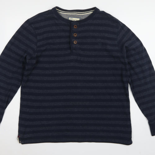 Fat Face Men’s Blue XL Striped Henley Button Cotton Sweatshirt