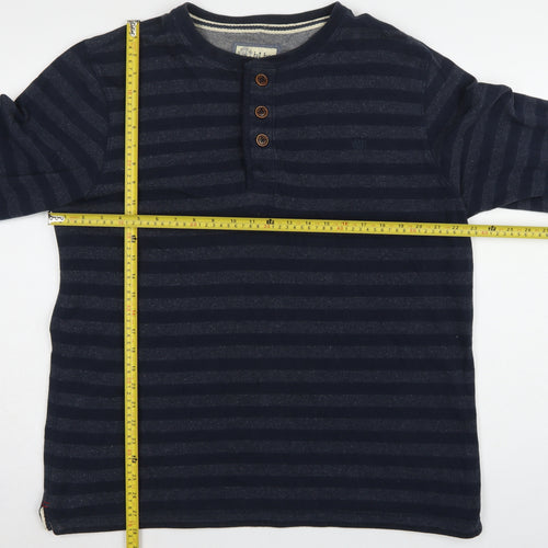 Fat Face Men’s Blue XL Striped Henley Button Cotton Sweatshirt