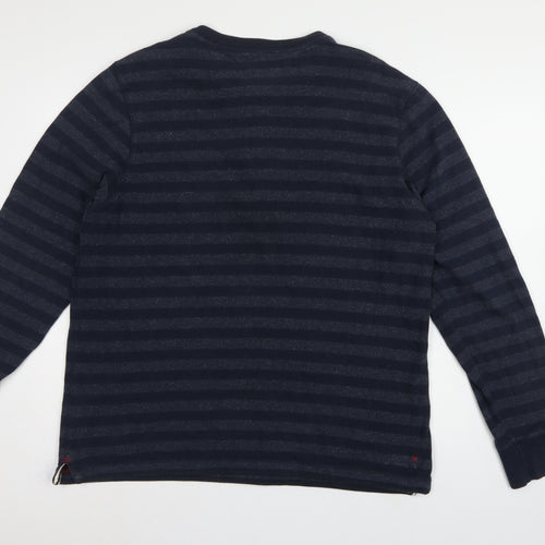 Fat Face Men’s Blue XL Striped Henley Button Cotton Sweatshirt
