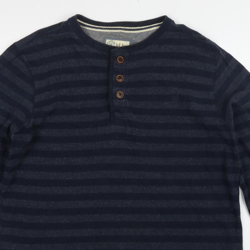 Fat Face Men’s Blue XL Striped Henley Button Cotton Sweatshirt