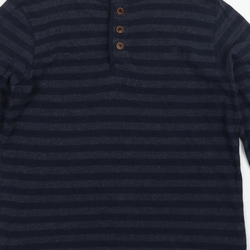 Fat Face Men’s Blue XL Striped Henley Button Cotton Sweatshirt