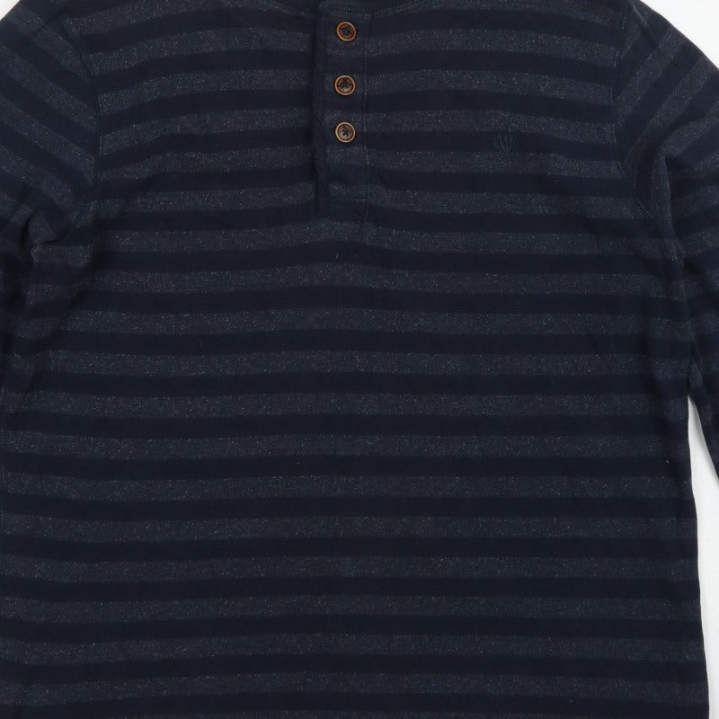Fat Face Men’s Blue XL Striped Henley Button Cotton Sweatshirt