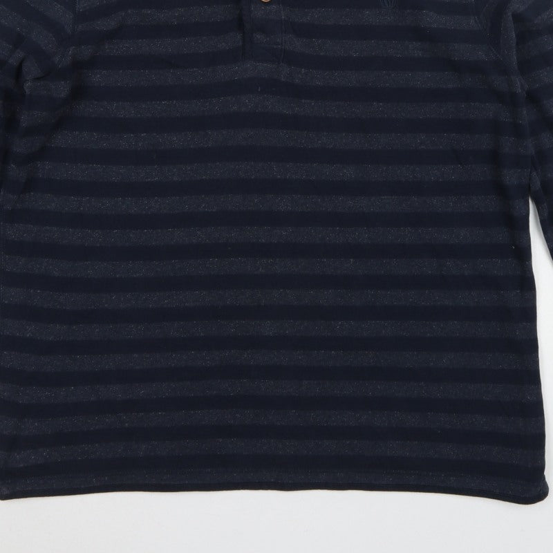 Fat Face Men’s Blue XL Striped Henley Button Cotton Sweatshirt