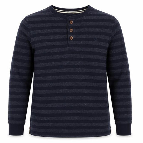 Fat Face Men’s Blue XL Striped Henley Button Cotton Sweatshirt