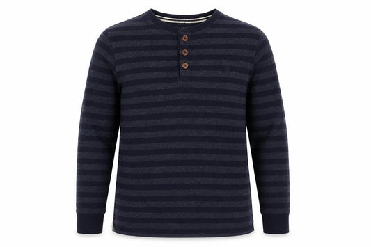 Fat Face Men’s Blue XL Striped Henley Button Cotton Sweatshirt