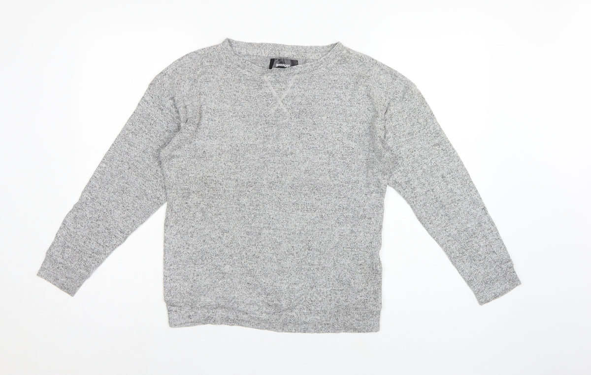 Golddigga Women Grey UK 10 Basic Knit Crew Neck Long Sleeve Top