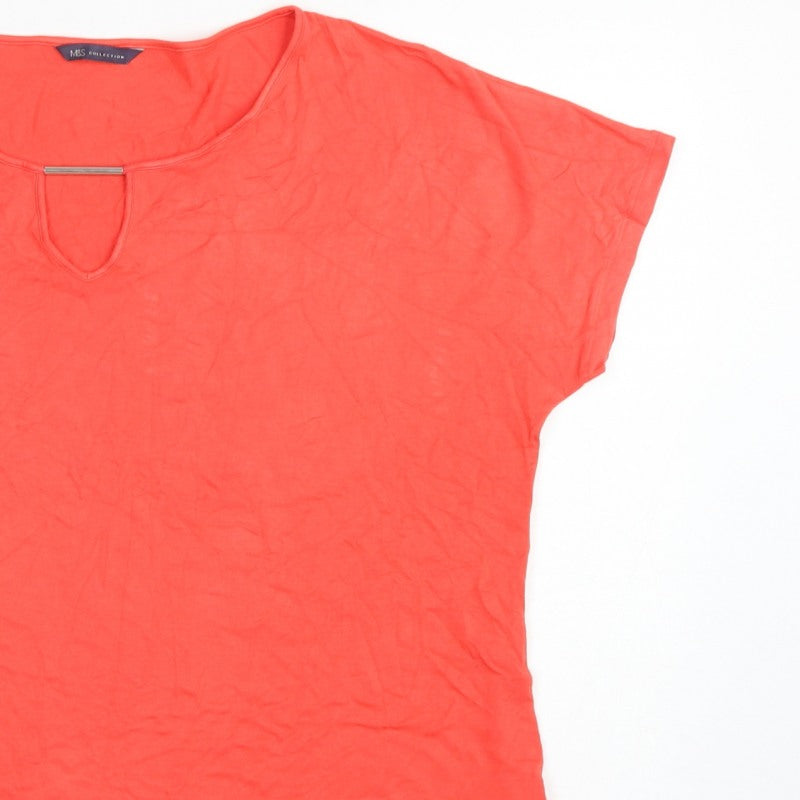 Marks and Spencer Women Red Size 18 Keyhole Stretch Jersey T-Shirt