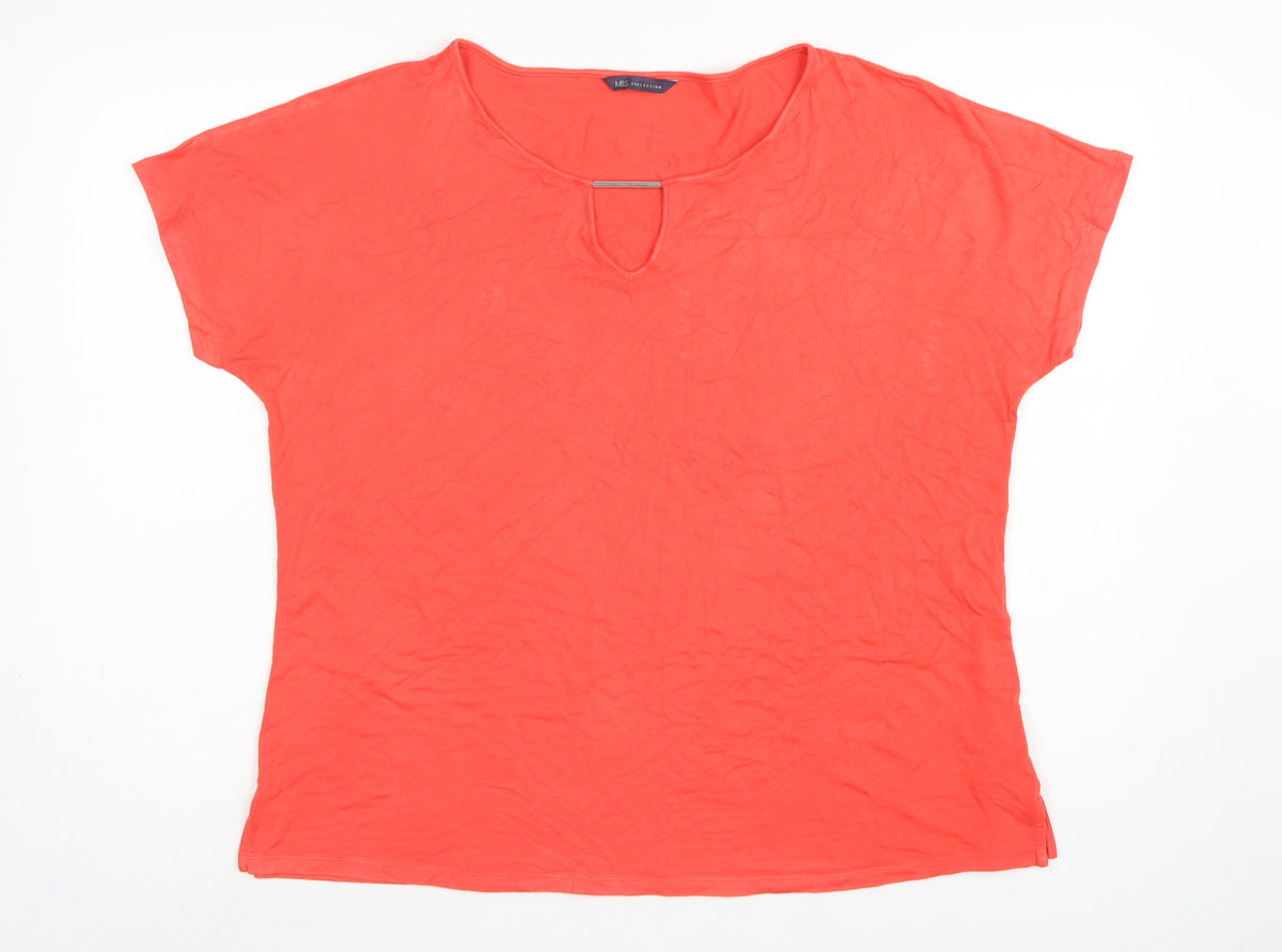 Marks and Spencer Women Red Size 18 Keyhole Stretch Jersey T-Shirt