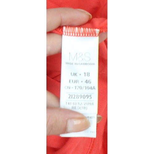 Marks and Spencer Women Red Size 18 Keyhole Stretch Jersey T-Shirt