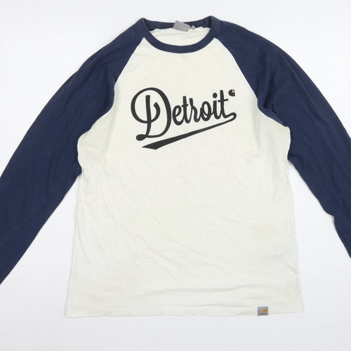 Carhartt Men’s M White Blue Detroit Logo Long Sleeve Raglan T-Shirt