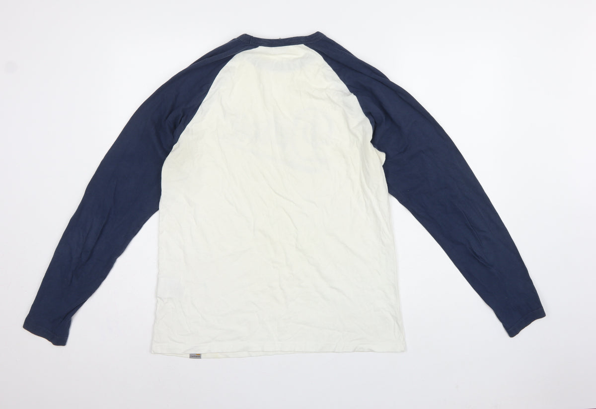 Carhartt Men’s M White Blue Detroit Logo Long Sleeve Raglan T-Shirt