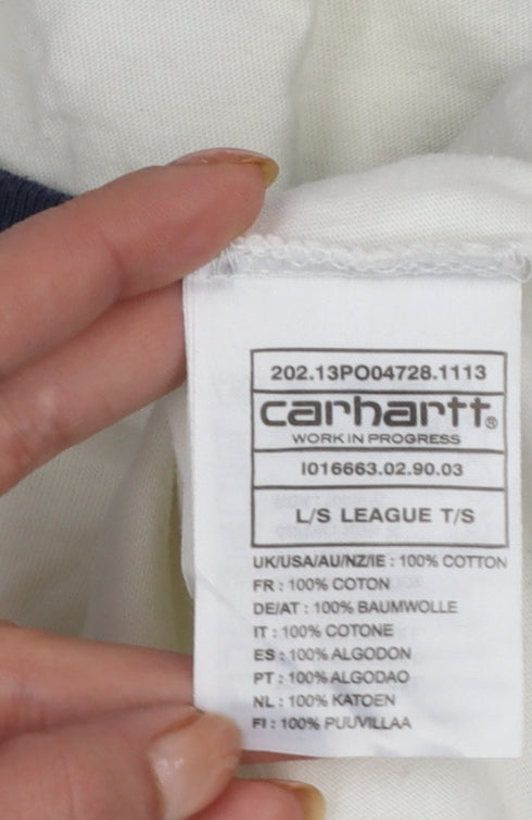 Carhartt Men’s M White Blue Detroit Logo Long Sleeve Raglan T-Shirt