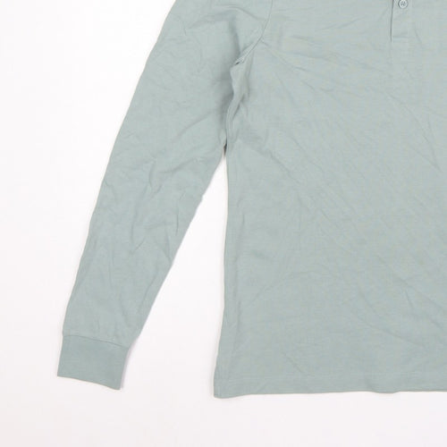 Marks and Spencer Men Green S Regular Fit Long Sleeve Cotton Polo