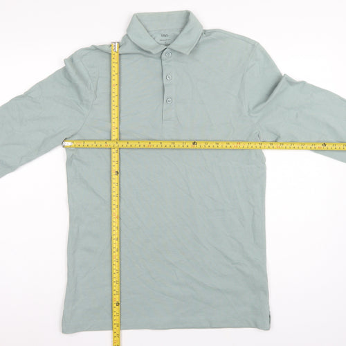 Marks and Spencer Men Green S Regular Fit Long Sleeve Cotton Polo