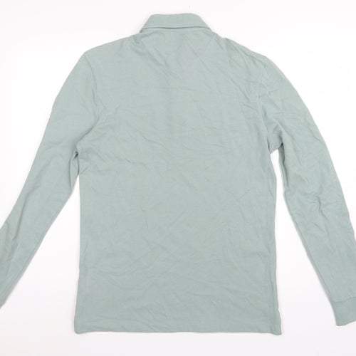 Marks and Spencer Men Green S Regular Fit Long Sleeve Cotton Polo