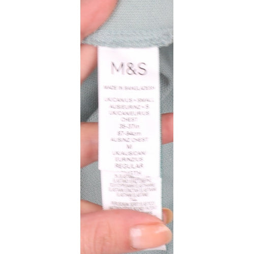 Marks and Spencer Men Green S Regular Fit Long Sleeve Cotton Polo