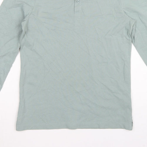 Marks and Spencer Men Green S Regular Fit Long Sleeve Cotton Polo