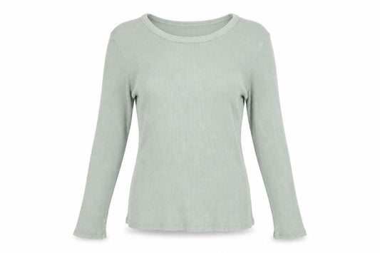 Stradivarius Women Green L Slim Ribbed Crew Neck Long Sleeve T-Shirt