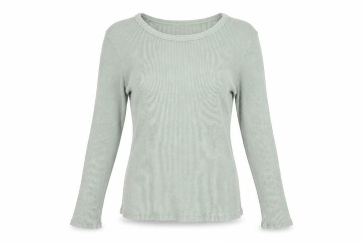 Stradivarius Women Green L Slim Ribbed Crew Neck Long Sleeve T-Shirt