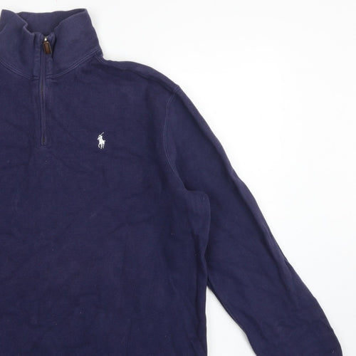 Polo Ralph Lauren Men Blue L 1/4 Zip High Neck Logo Sweatshirt