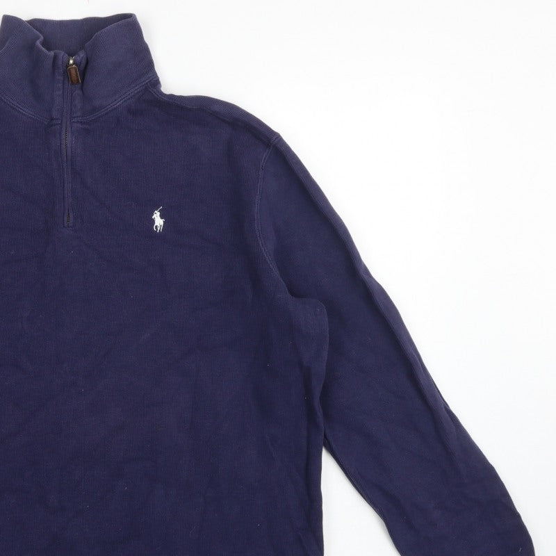 Polo Ralph Lauren Men Blue L 1/4 Zip High Neck Logo Sweatshirt