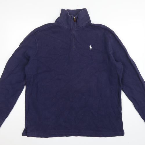 Polo Ralph Lauren Men Blue L 1/4 Zip High Neck Logo Sweatshirt