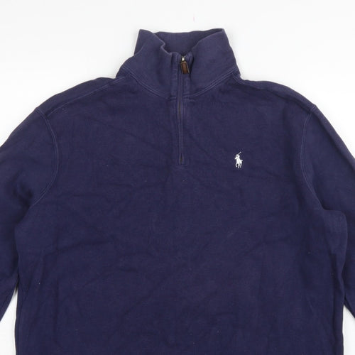 Polo Ralph Lauren Men Blue L 1/4 Zip High Neck Logo Sweatshirt