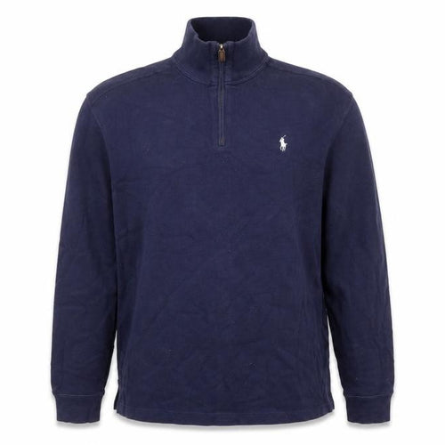 Polo Ralph Lauren Men Blue L 1/4 Zip High Neck Logo Sweatshirt