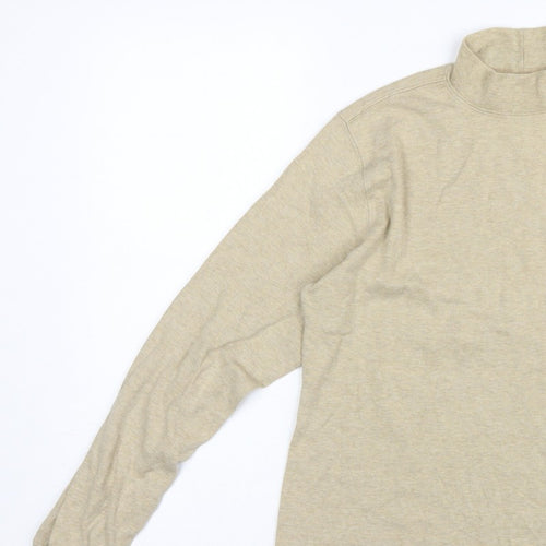 Lands' End Women Beige S Mock Neck Long Sleeve Basic Jersey Top