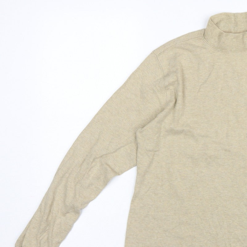 Lands' End Women Beige S Mock Neck Long Sleeve Basic Jersey Top