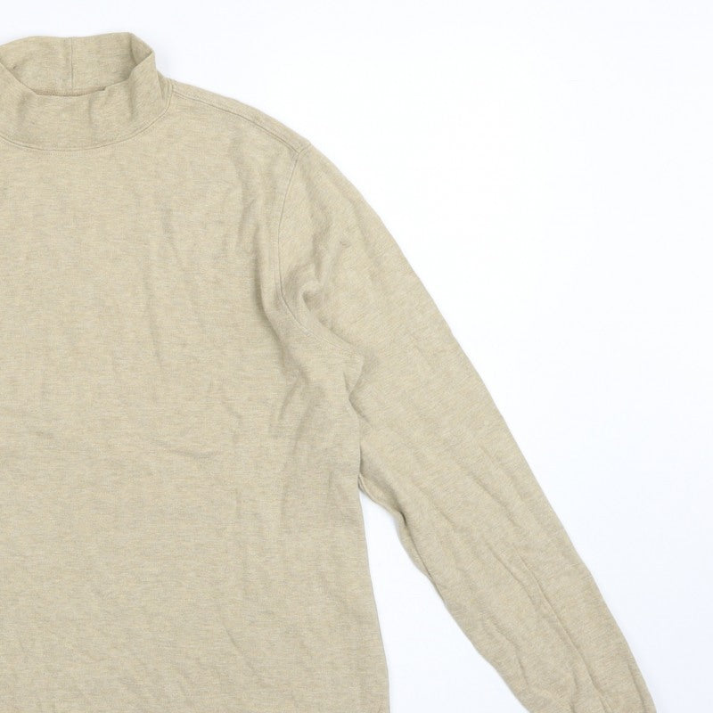 Lands' End Women Beige S Mock Neck Long Sleeve Basic Jersey Top