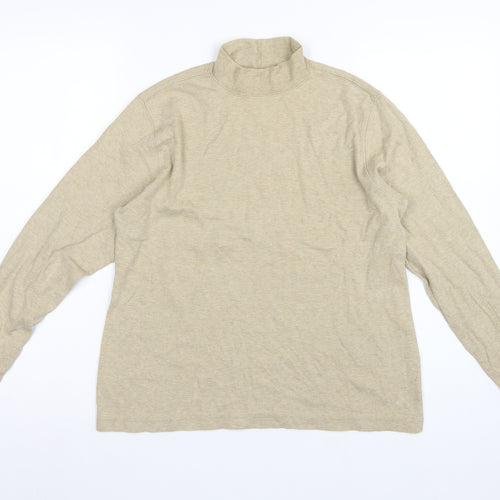 Lands' End Women Beige S Mock Neck Long Sleeve Basic Jersey Top