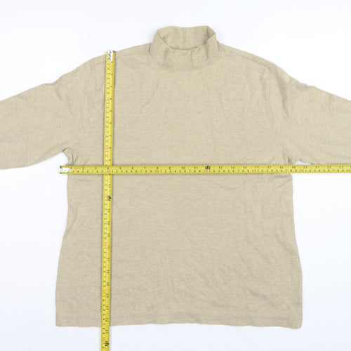 Lands' End Women Beige S Mock Neck Long Sleeve Basic Jersey Top