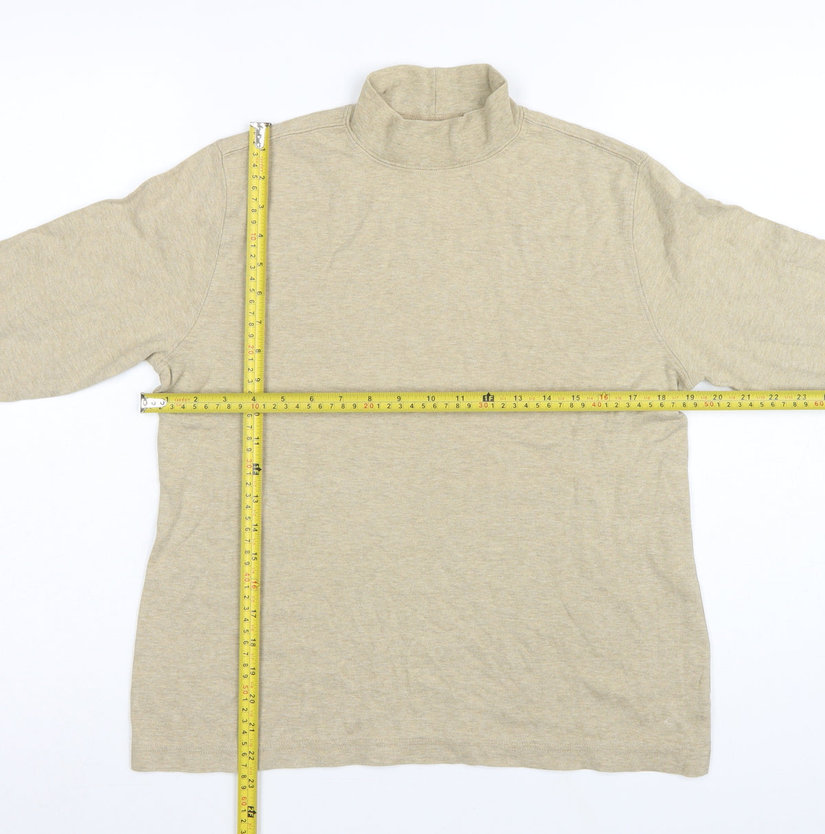 Lands' End Women Beige S Mock Neck Long Sleeve Basic Jersey Top