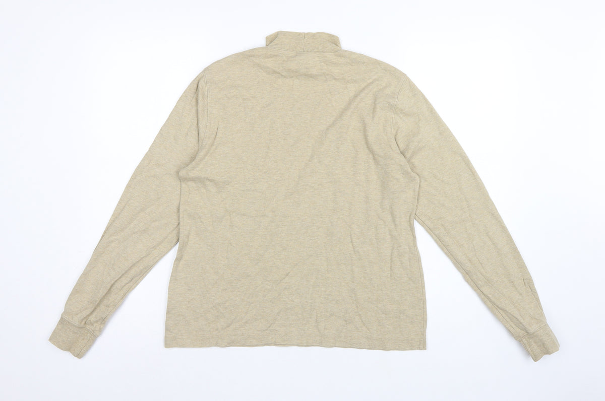 Lands' End Women Beige S Mock Neck Long Sleeve Basic Jersey Top