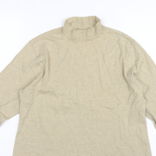 Lands' End Women Beige S Mock Neck Long Sleeve Basic Jersey Top