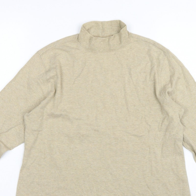 Lands' End Women Beige S Mock Neck Long Sleeve Basic Jersey Top