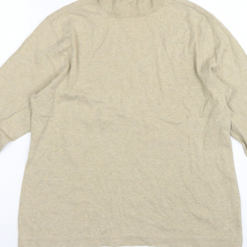 Lands' End Women Beige S Mock Neck Long Sleeve Basic Jersey Top