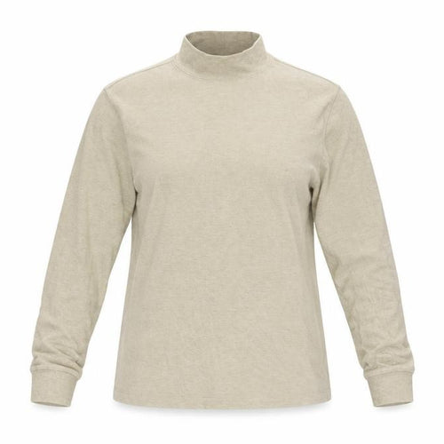 Lands' End Women Beige S Mock Neck Long Sleeve Basic Jersey Top