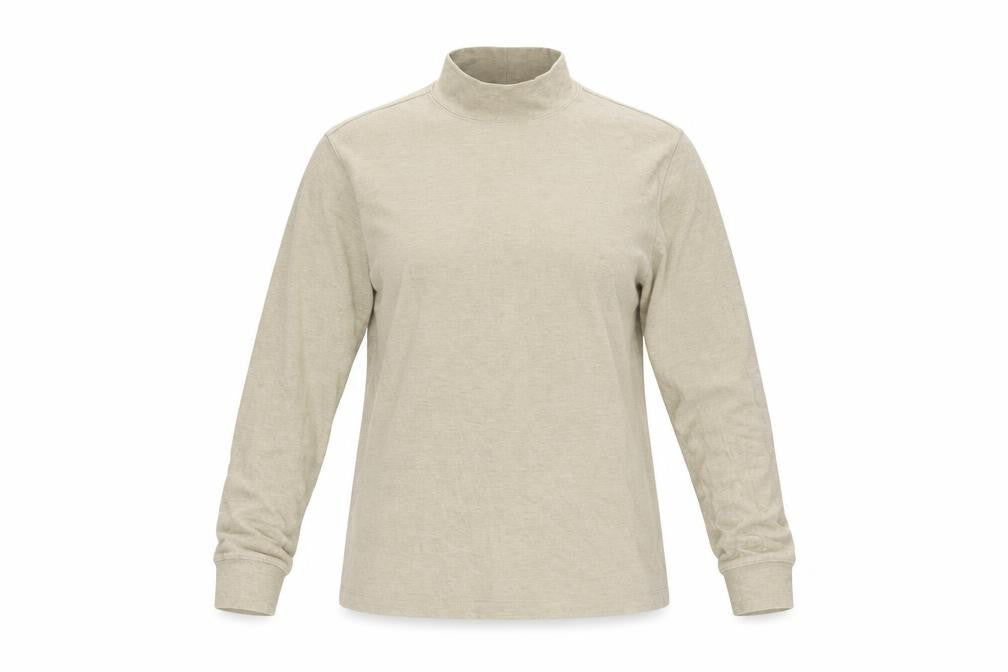 Lands' End Women Beige S Mock Neck Long Sleeve Basic Jersey Top