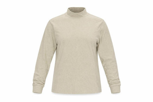 Lands' End Women Beige S Mock Neck Long Sleeve Basic Jersey Top