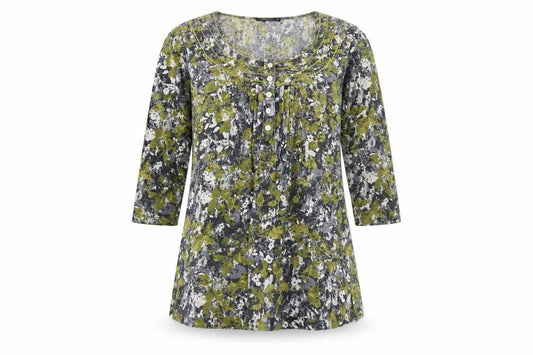 Dash Women Green Floral Cotton Tunic Blouse UK 10 3/4 Sleeve