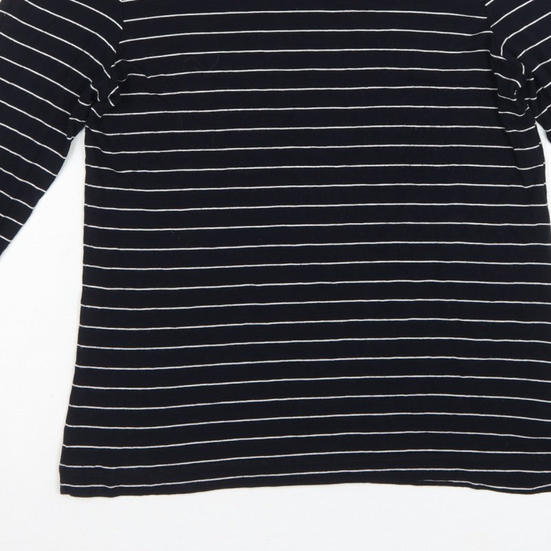 Hobbs Women Black White Striped Long Sleeve Collared Polo Top M