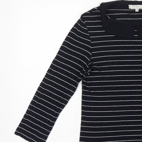Hobbs Women Black White Striped Long Sleeve Collared Polo Top M