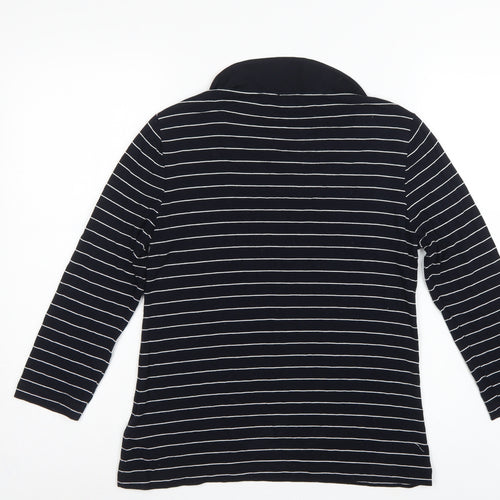 Hobbs Women Black White Striped Long Sleeve Collared Polo Top M