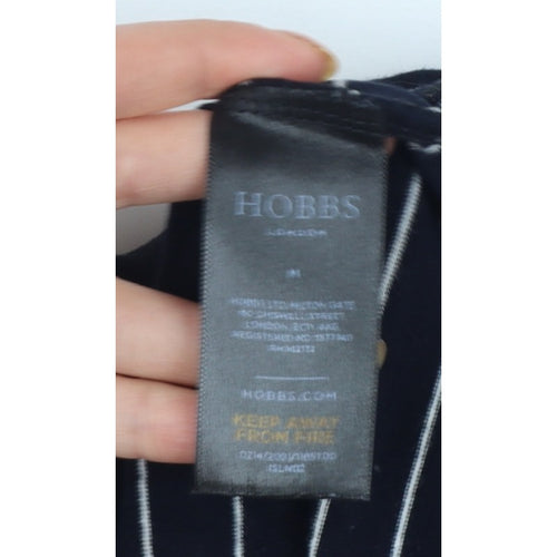 Hobbs Women Black White Striped Long Sleeve Collared Polo Top M