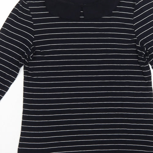 Hobbs Women Black White Striped Long Sleeve Collared Polo Top M