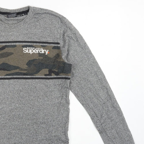 Superdry Men’s Grey M Long Sleeve Camo Logo Crew Neck T-Shirt
