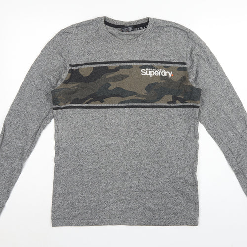 Superdry Men’s Grey M Long Sleeve Camo Logo Crew Neck T-Shirt